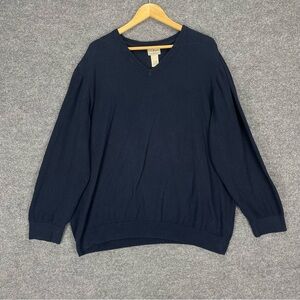 L.L. Bean Pullover Sweater Men’s 3XL Navy Blue V Neck Cotton Cashmere Blend